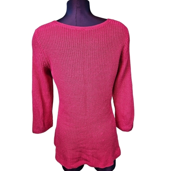 Talbots Hot Pink 3/4 Sleeve V-Neck Knit Sweater Size Medium Women's - Picture 5 of 8